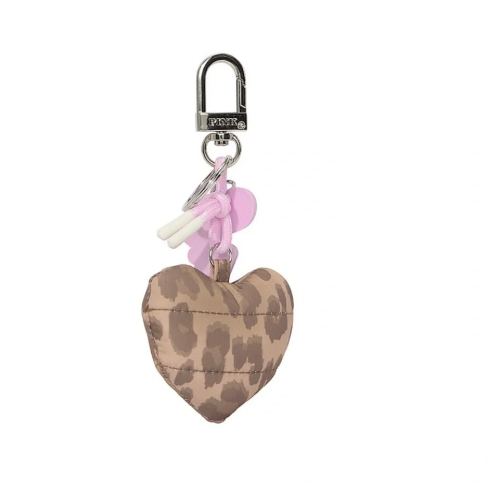 Pink Script & Leopard Heart puffer quilted charm